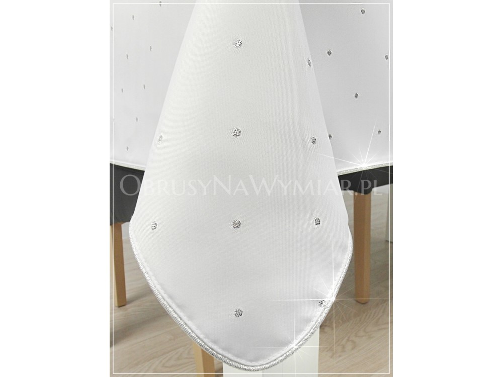 Obrus plamoodporny DE LUX KROPKI SREBRNE wykończony ozdobną lamówką lub wypustką