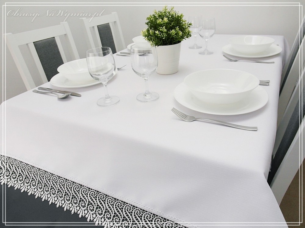 Obrus plamoodporny PRO LEN z gipiurą kolor biały