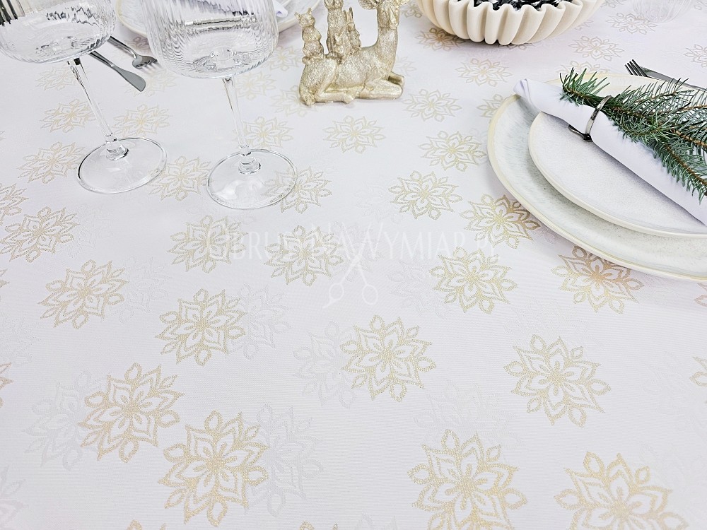 Obrus świąteczny ZIMOWA ROZETKA (wykończony ząbkami maszynowymi lub podwinięciem)