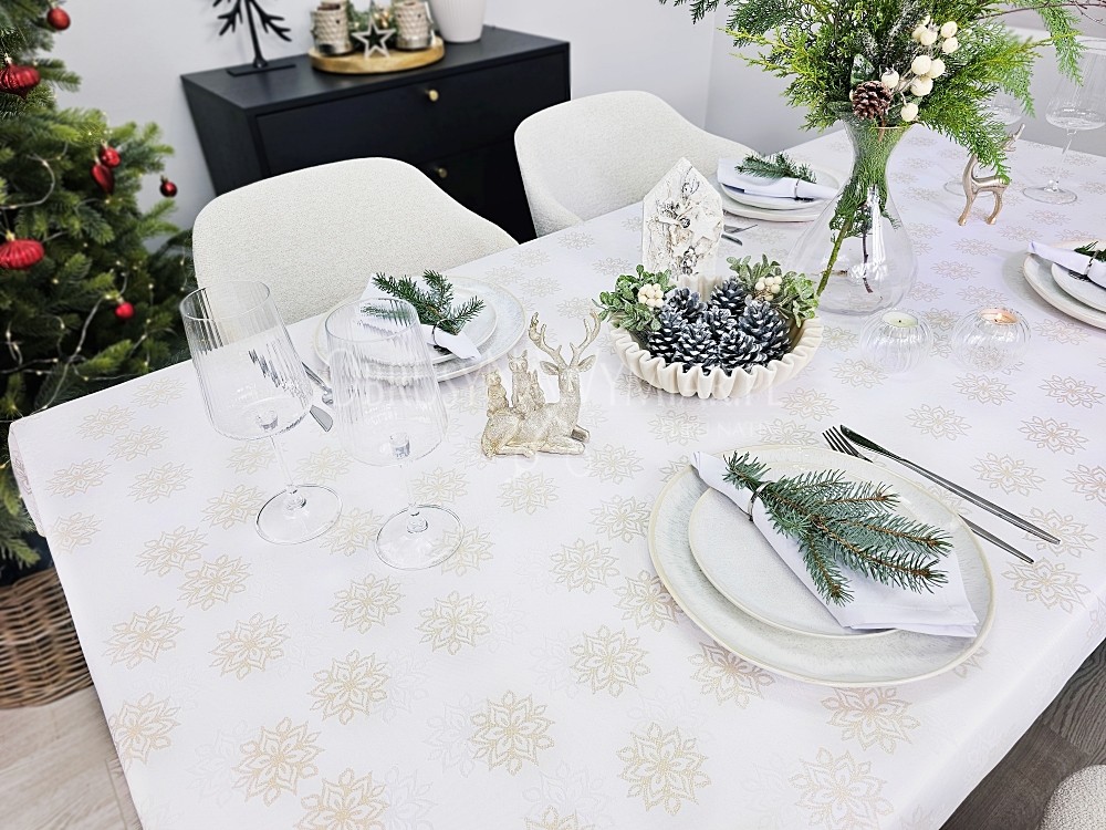 Obrus świąteczny ZIMOWA ROZETKA (wykończony ząbkami maszynowymi lub podwinięciem)
