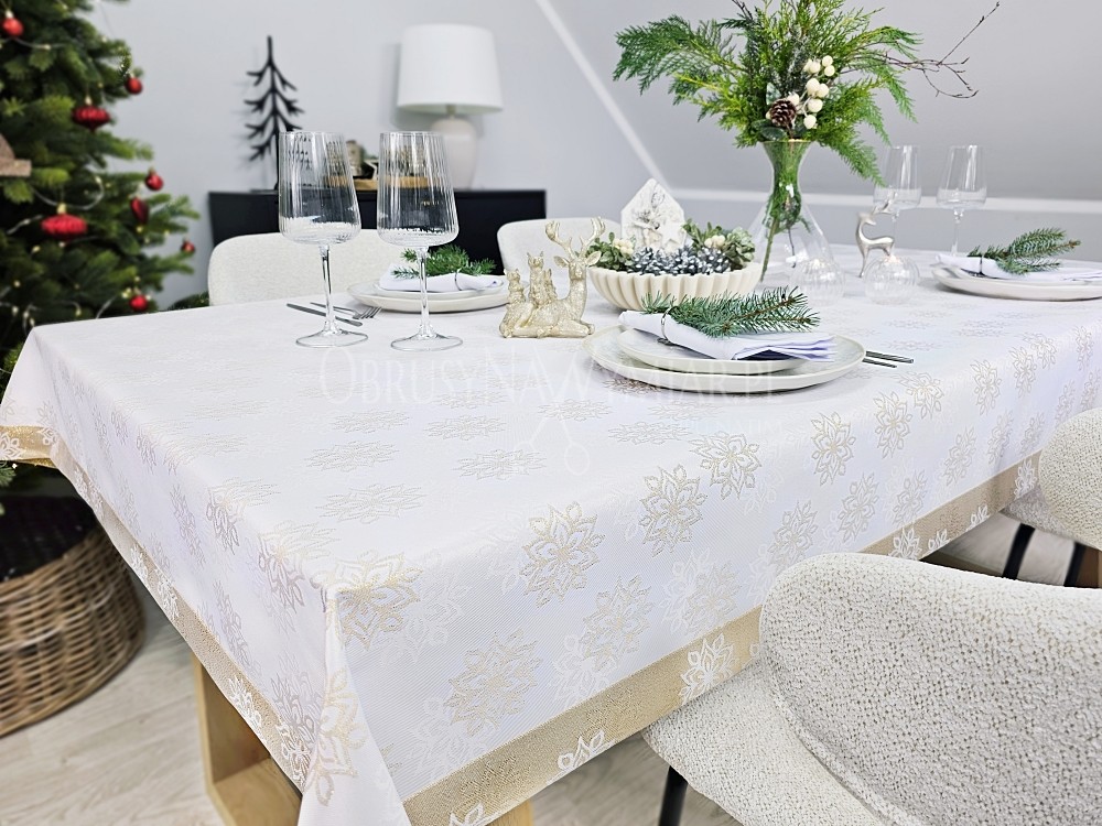 Obrus świąteczny ZIMOWA ROZETKA Z MANKIETEM