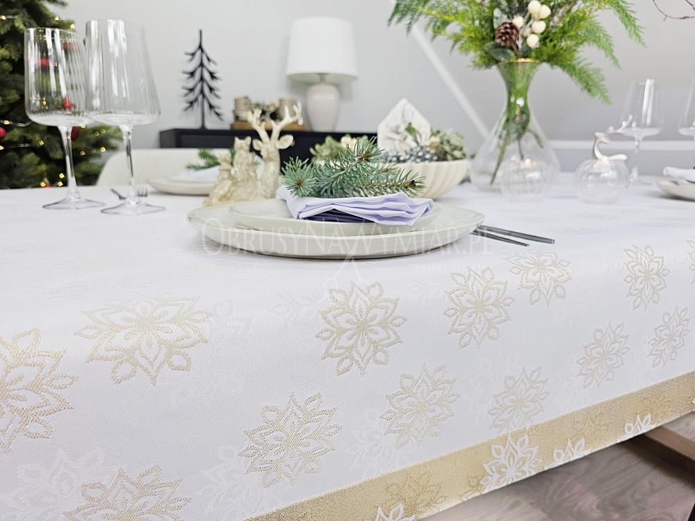 Obrus świąteczny ZIMOWA ROZETKA Z MANKIETEM